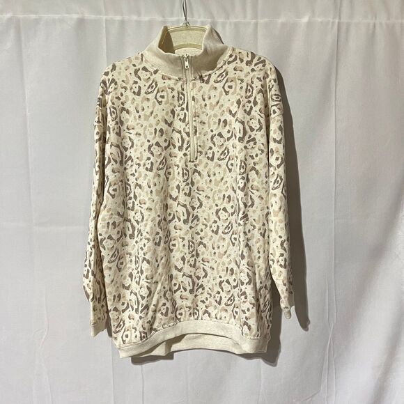 Aerie Small Oversized Animal Print Leopard Cream Brown Collared Sweater‎ V Neck - Picture 3 of 10
